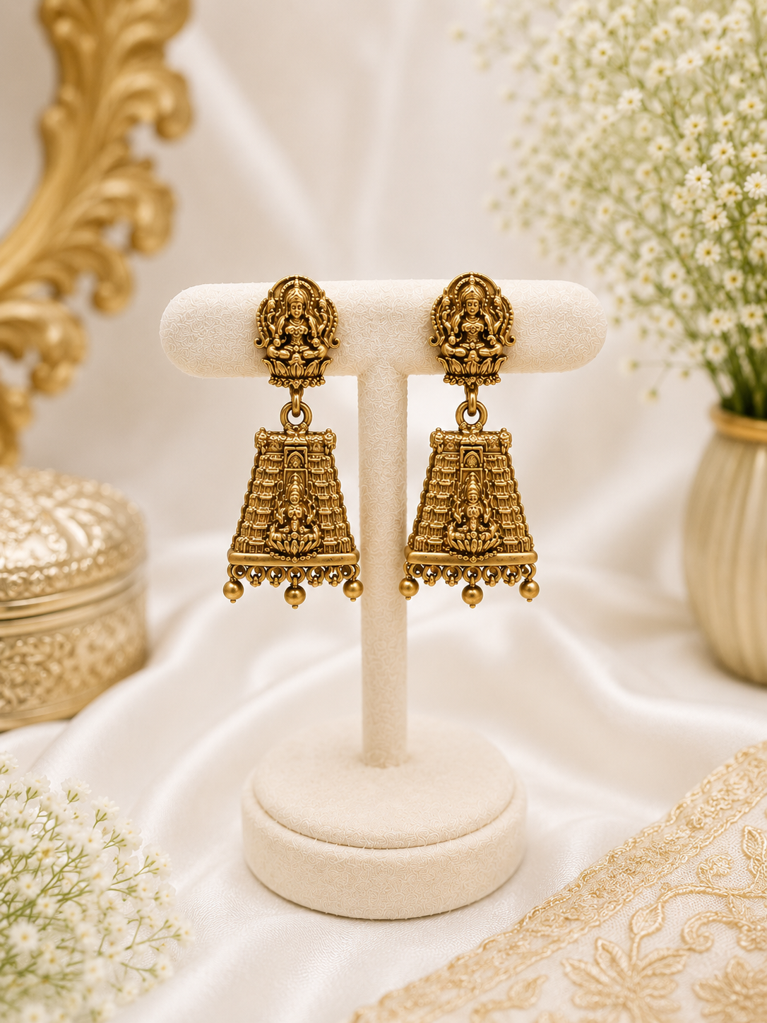 Antique Temple Gopuram Jhumka Earrings