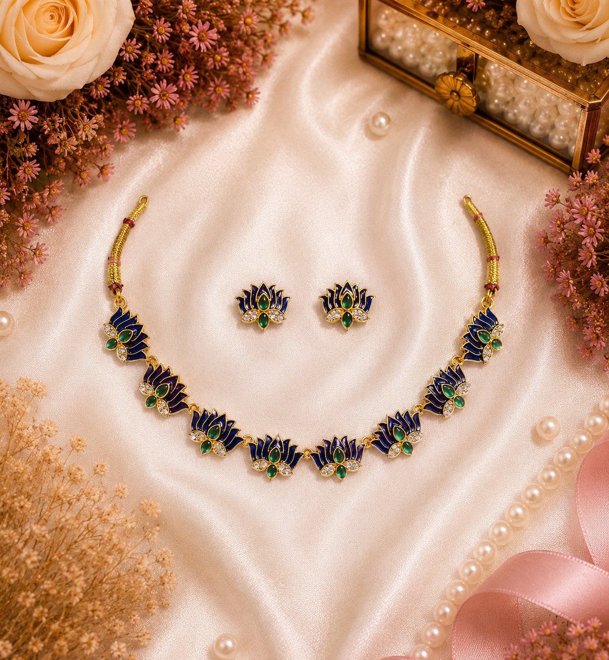 Royal Lotus Enamel Necklace Set