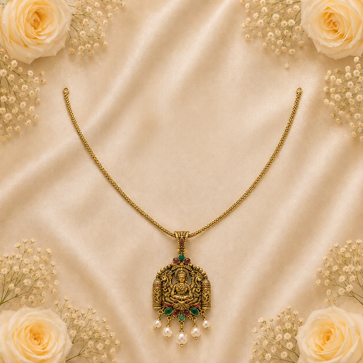 Lakshmi Divine Temple Pendant Necklace