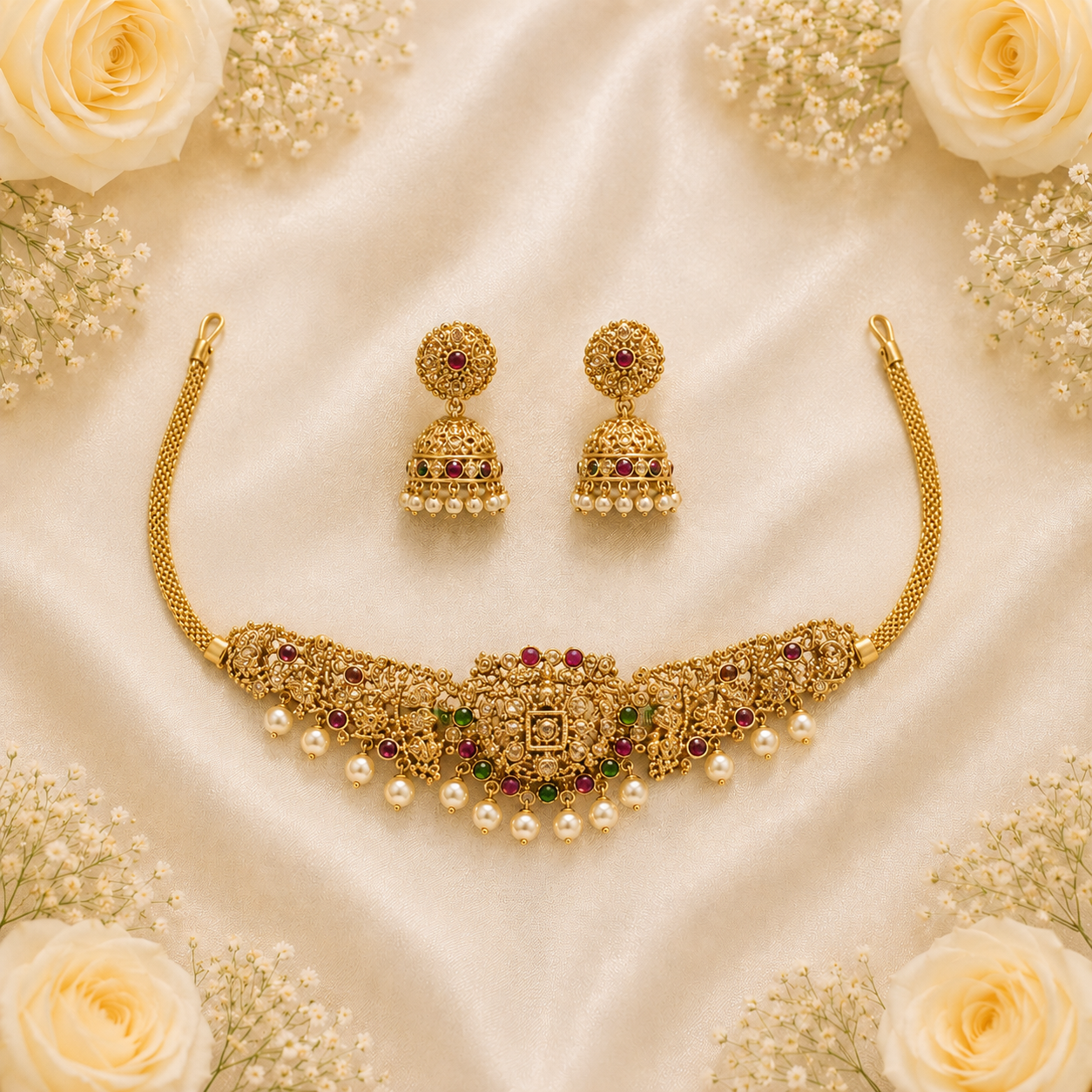 Royal Temple Pearl Choker Set