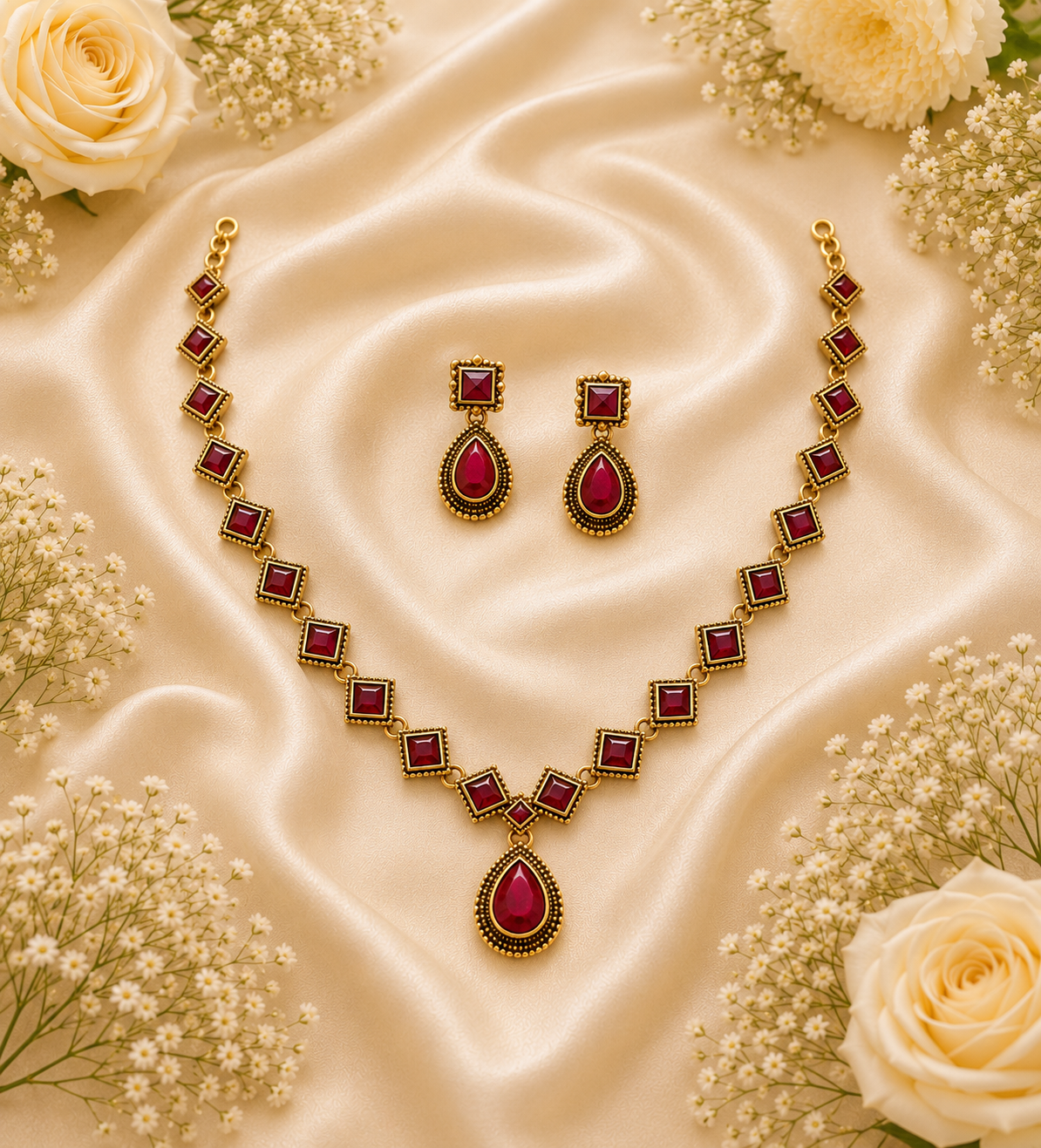 Crimson Royale Stone Necklace Set