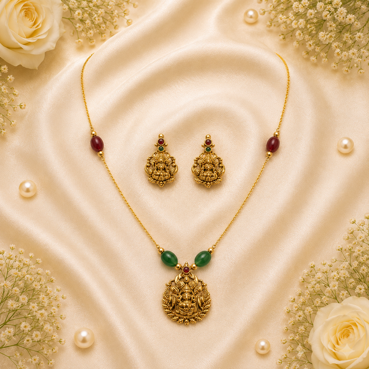 Divine Lakshmi Temple Pendant Necklace Set
