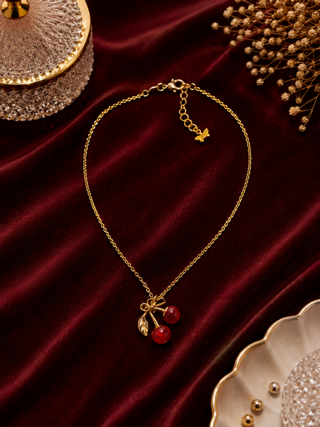 Gold Cherry Pendant Necklace