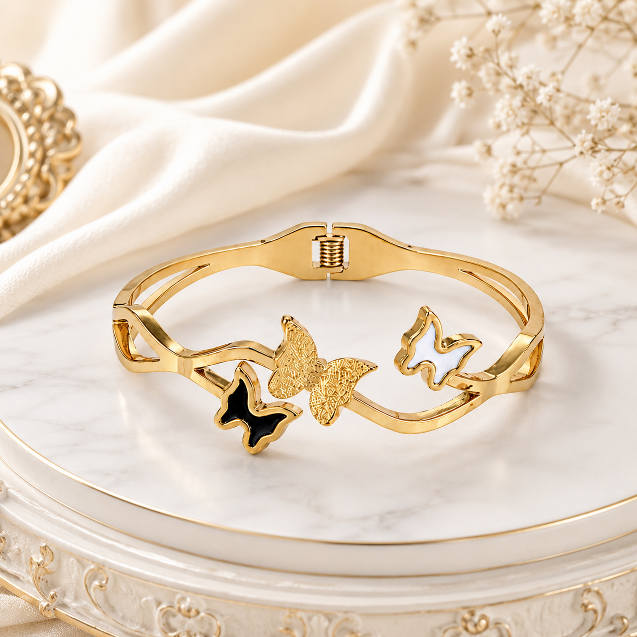 Gold Butterfly Charm Bangle