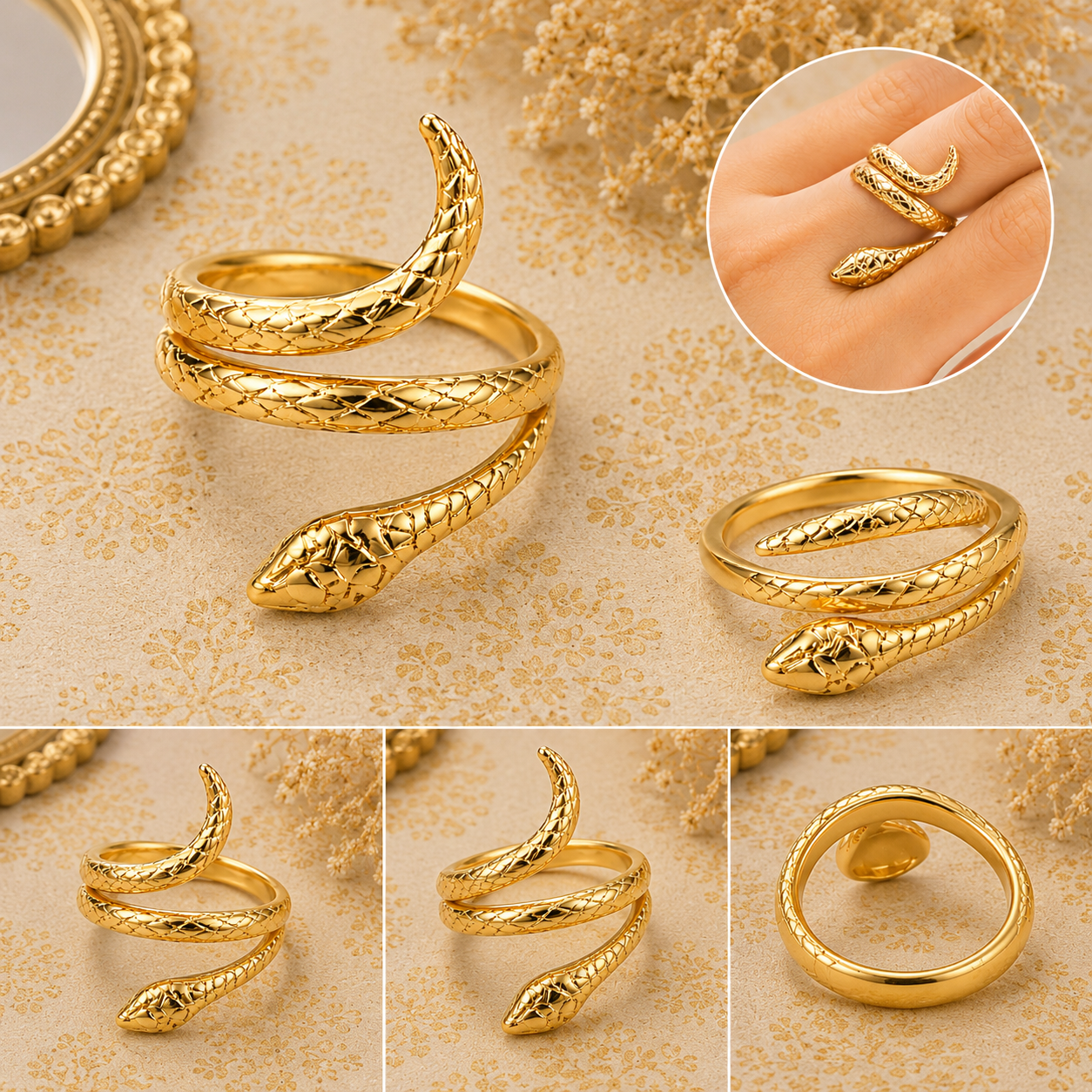 Golden Serpent Wrap Adjustable Ring