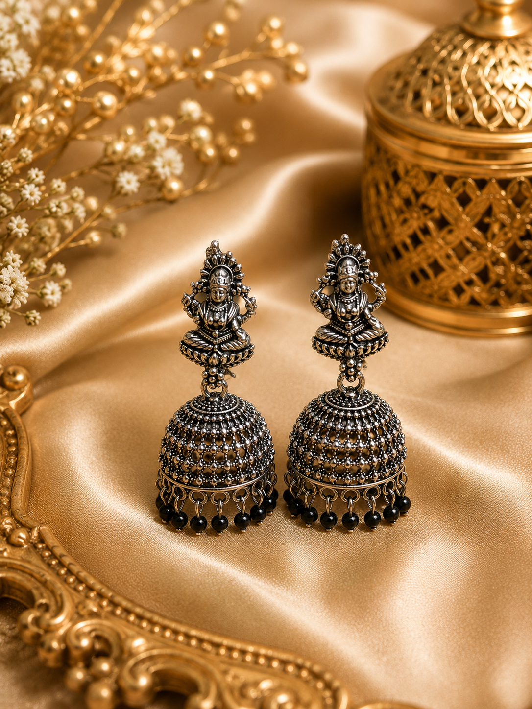 Lakshmi Oxidized Black Jhumka Earrings