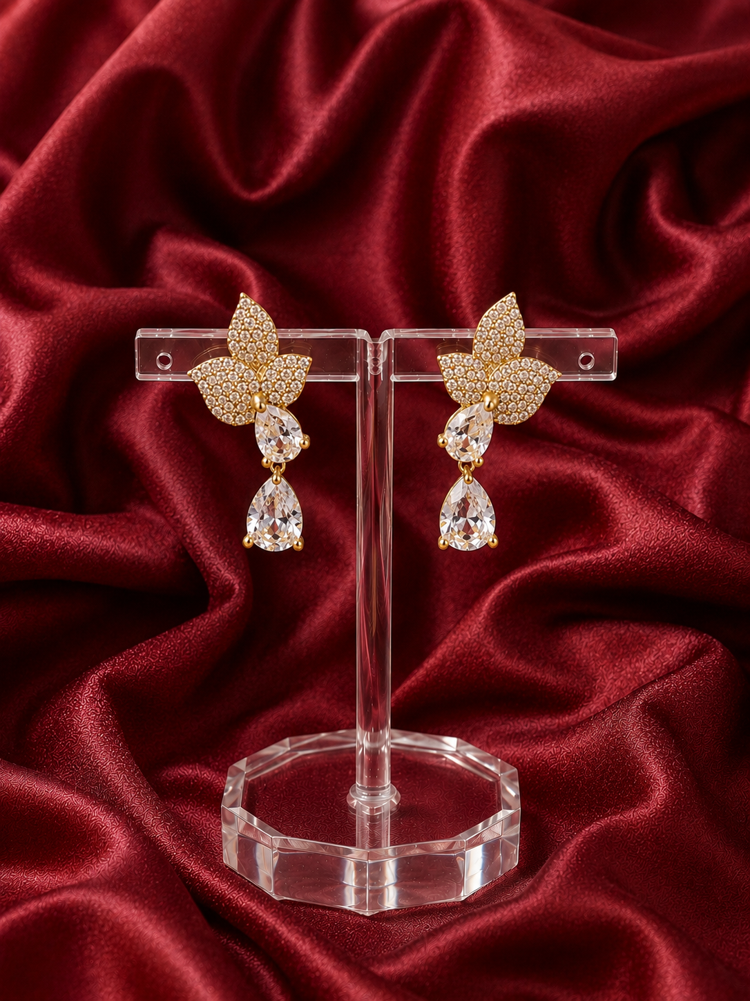 Butterfly Crystal Drop Earrings – Gold Finish