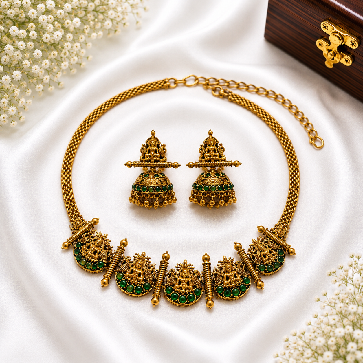 Lakshmi Jhumka Temple Necklace Set