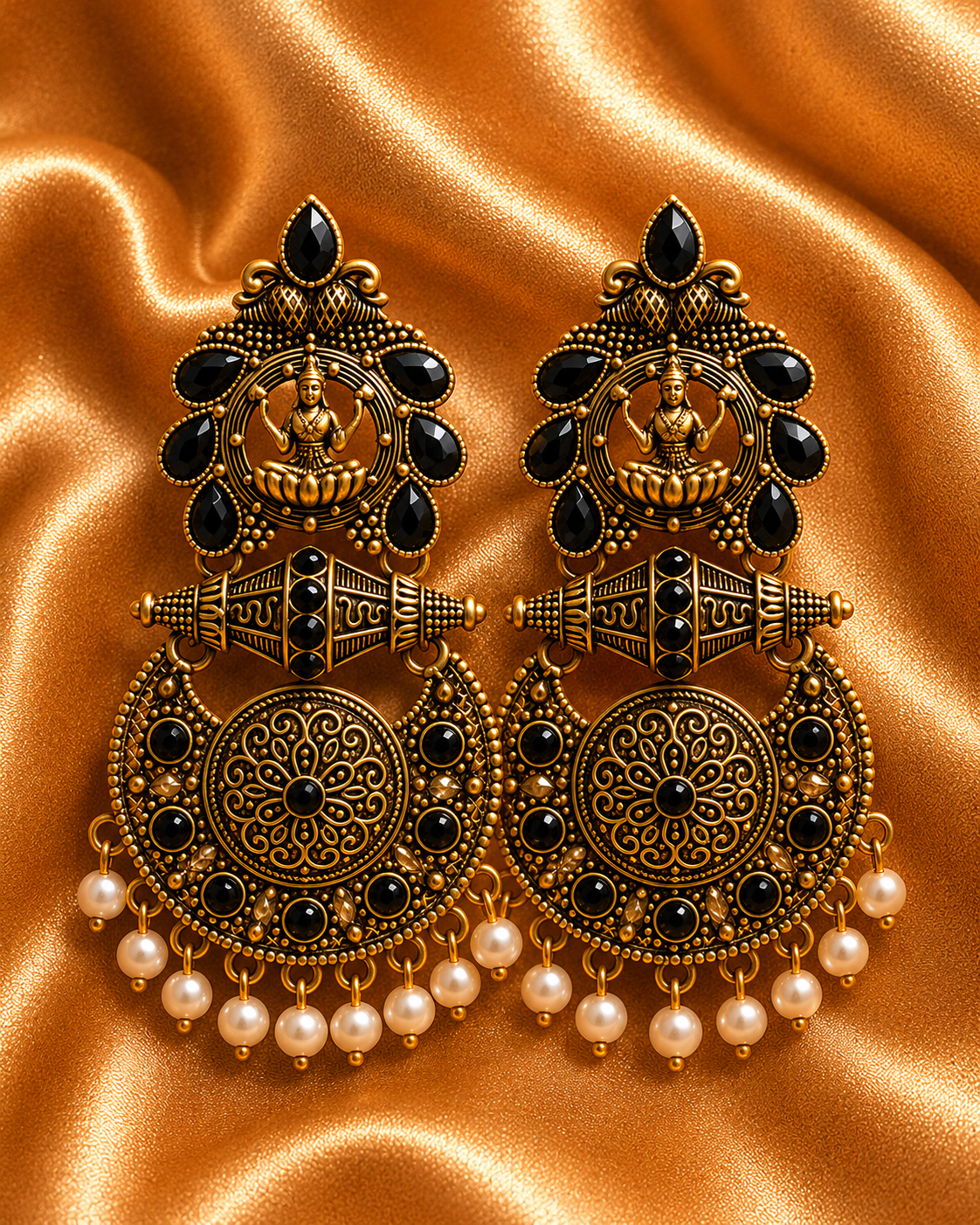 Antique Lakshmi Ruby Pearl Chandbali Earrings