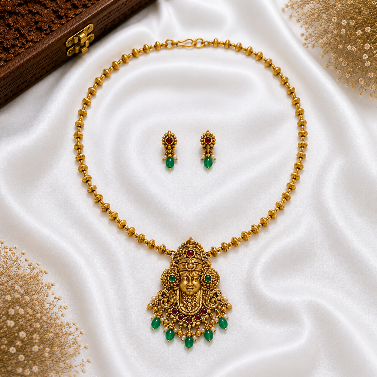 Traditional Antique Temple Face Pendant Necklace Set