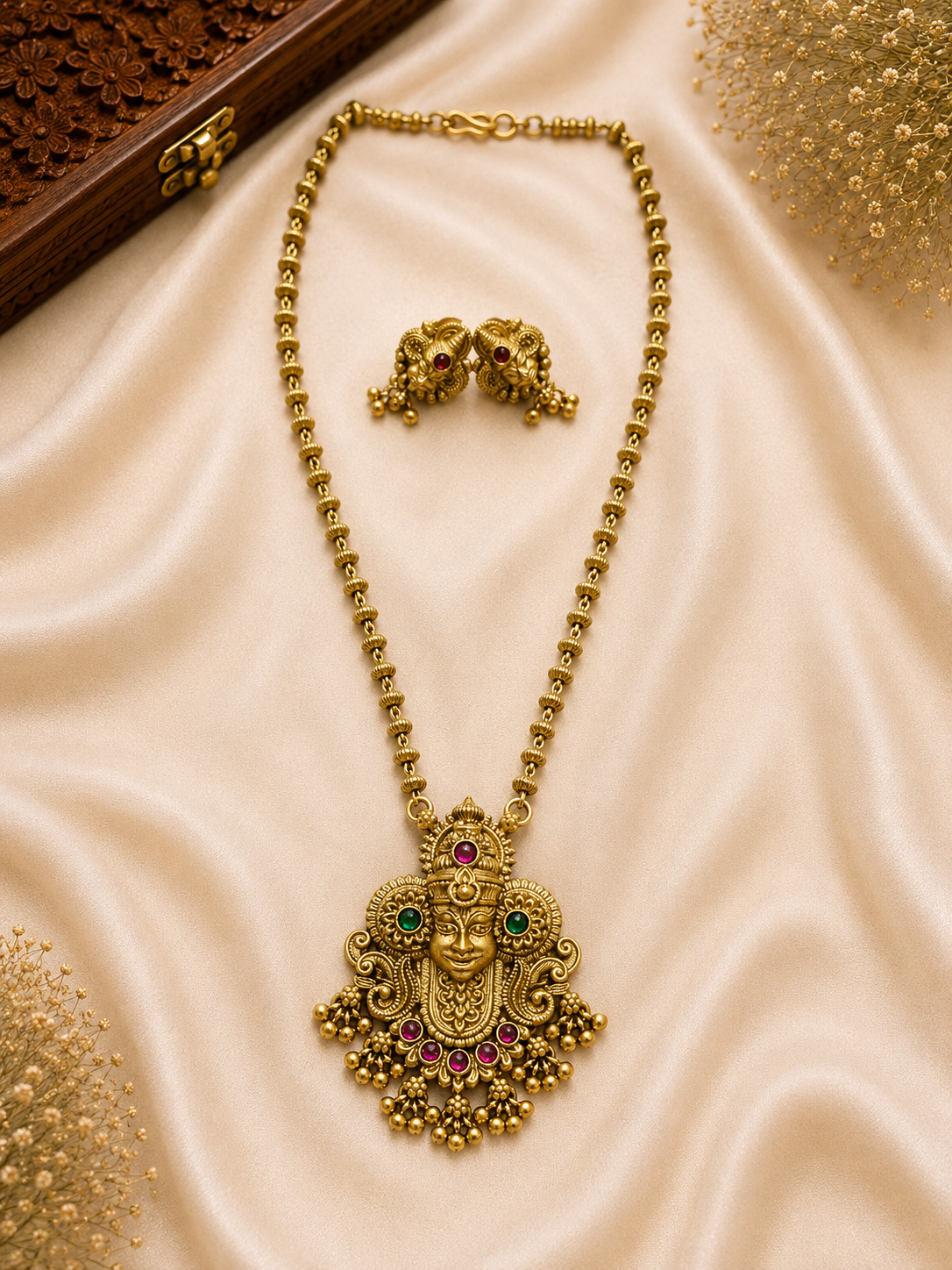 Traditional Antique Kathakali Face Pendant Necklace Set