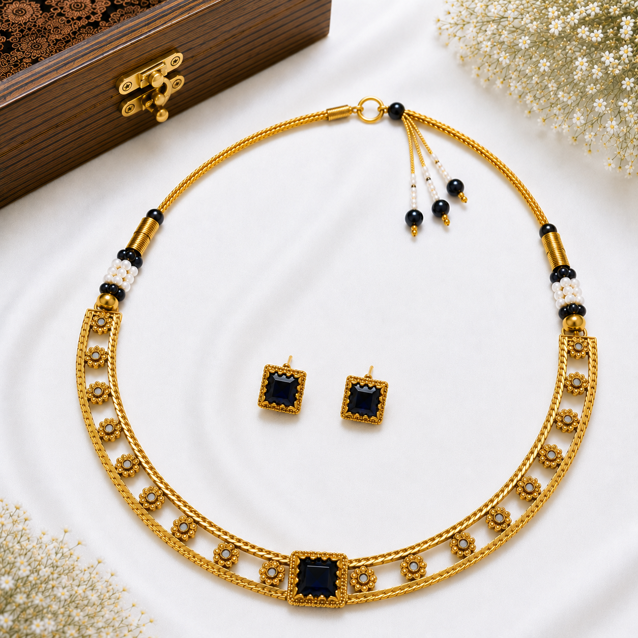 Royal Sapphire Dual-Line Necklace Set