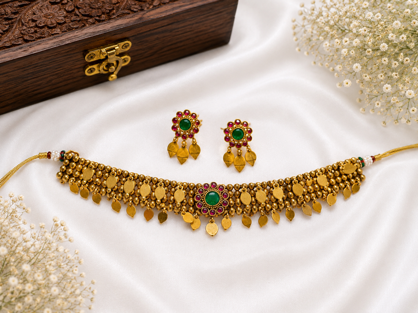 Antique Emerald Coin Choker Set