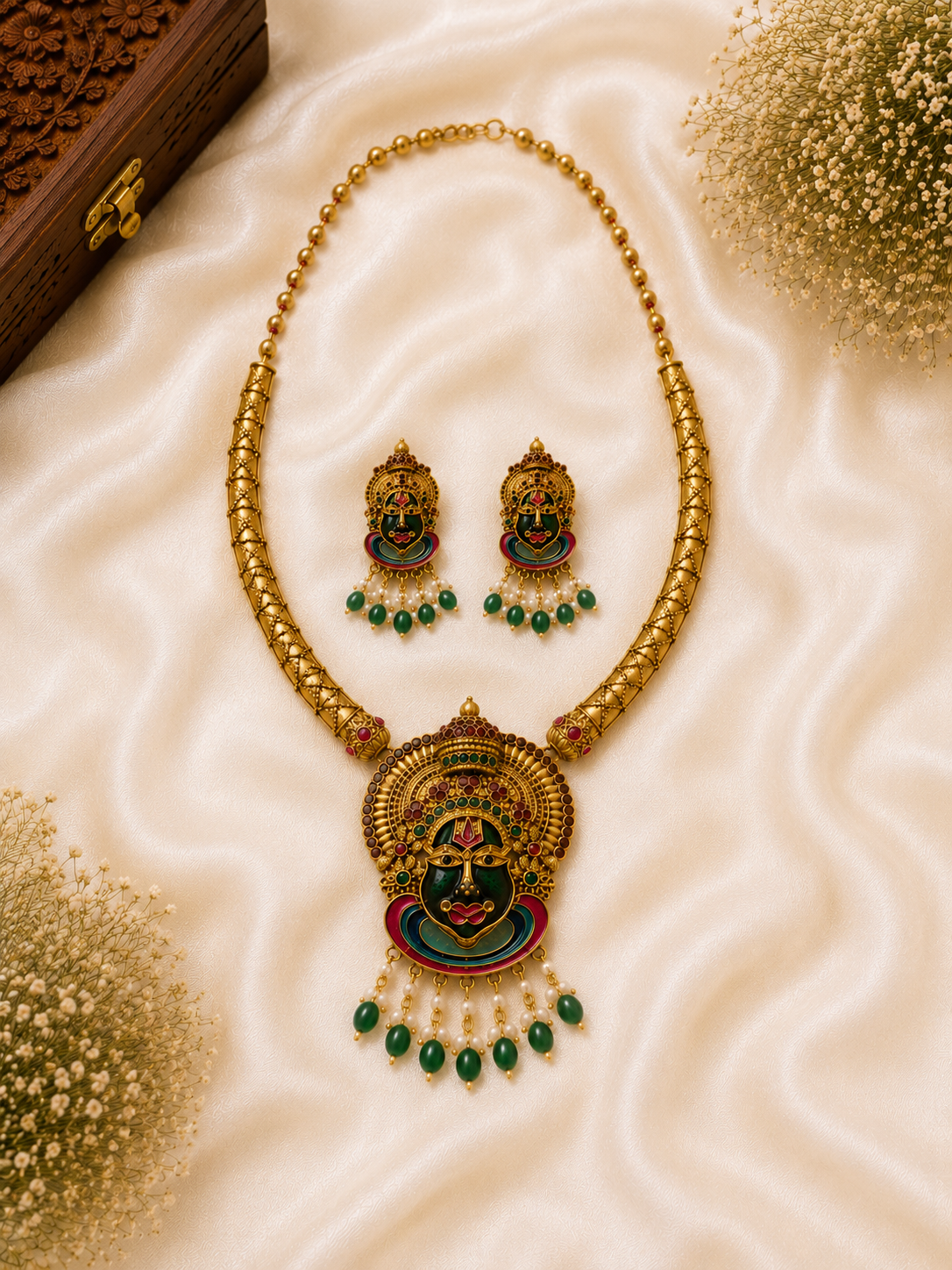 Antique Kathakali Pearl Tassel Necklace Set