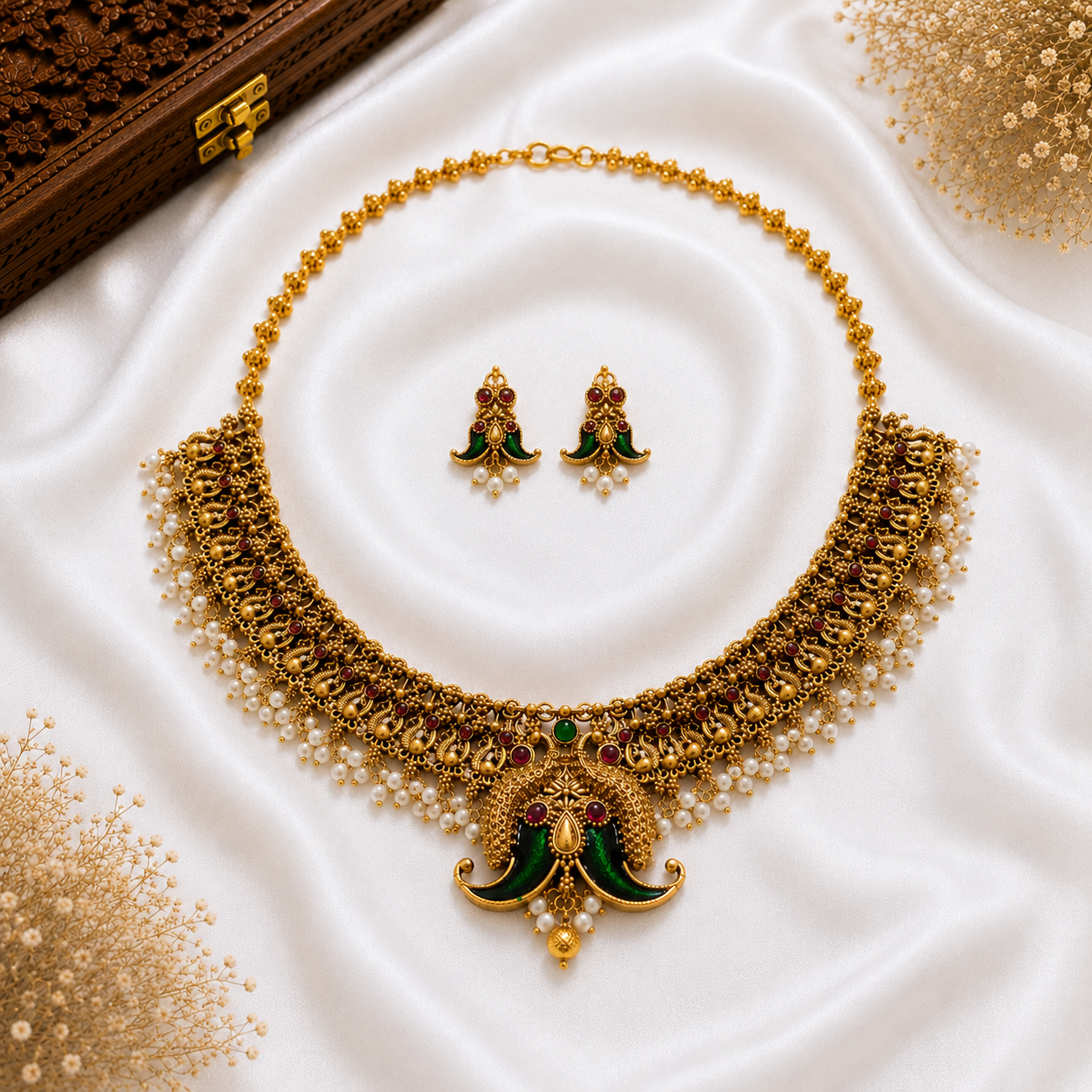 Peacock Moustache Antique Necklace Set