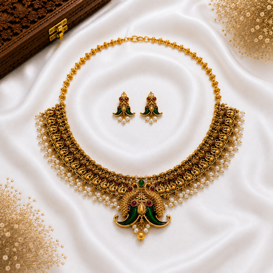Peacock Moustache Antique Necklace Set