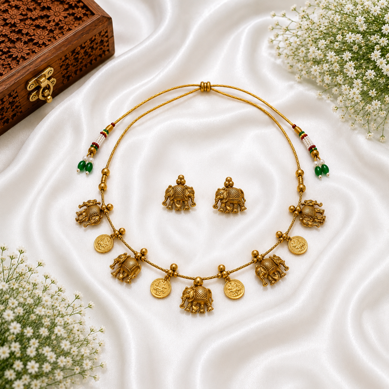 Antique Elephant Coin Necklace Set