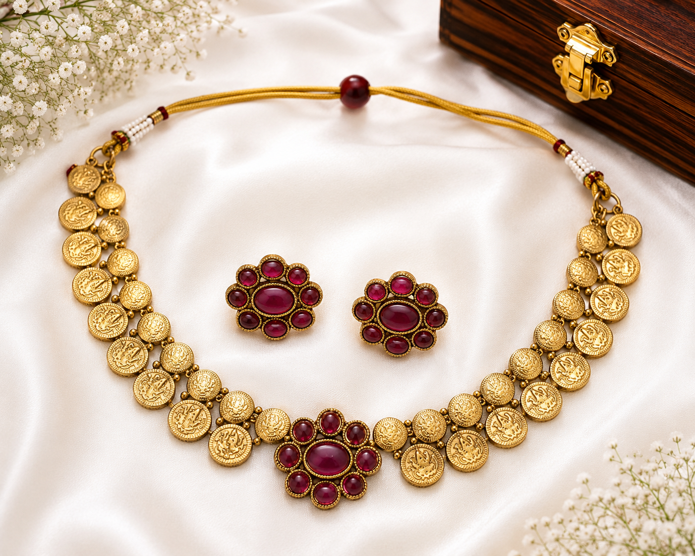 Lakshmi Kasu Floral Kemp Choker Necklace Set