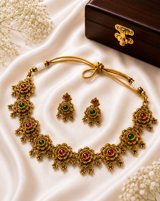 Floral Kemp Temple Choker Necklace Set