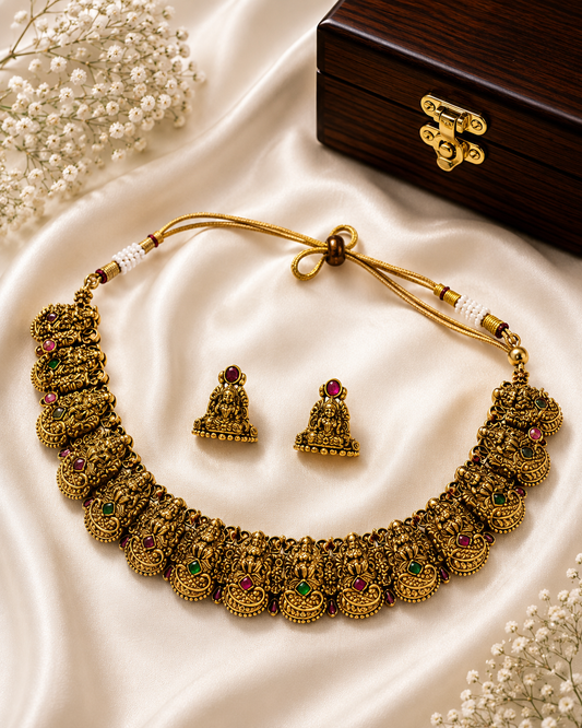 Lakshmi Kasu Temple Choker Necklace Set