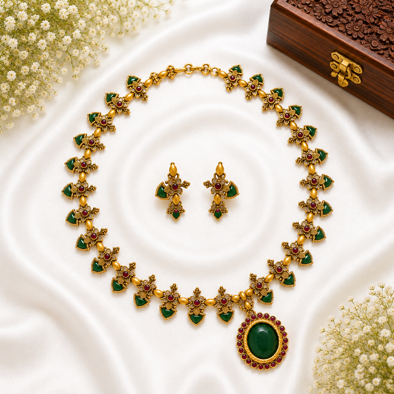Traditional Floral Palakka Necklace Set,