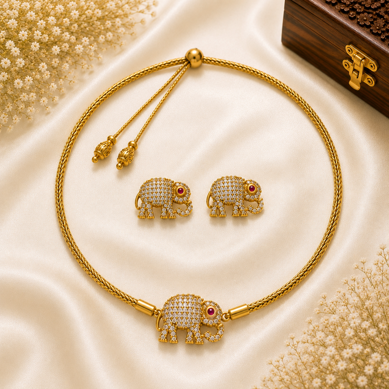 Crystal Elephant Necklace Set