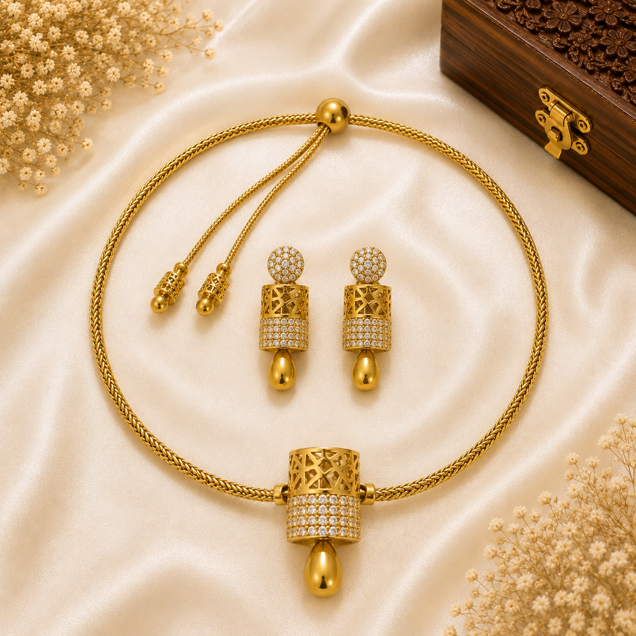 Crystal Barrel Pendant Necklace Set