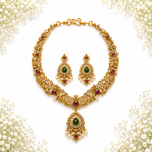 Royal Emerald Ruby Heritage Necklace Set