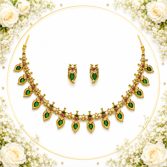 Emerald Palakka Elegance Necklace Set