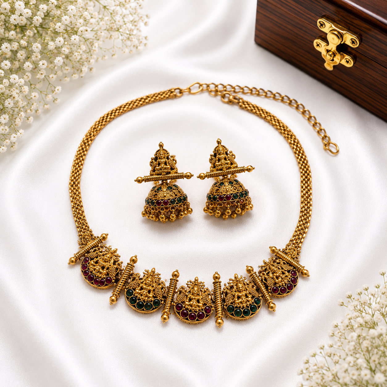 Lakshmi Jhumka Temple Necklace Set