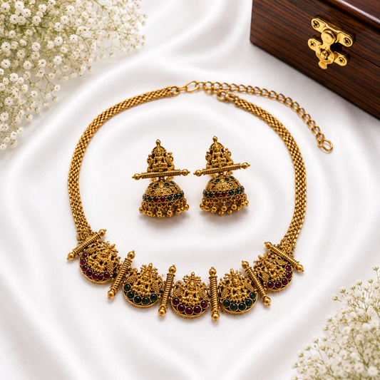 Lakshmi Jhumka Temple Necklace Set