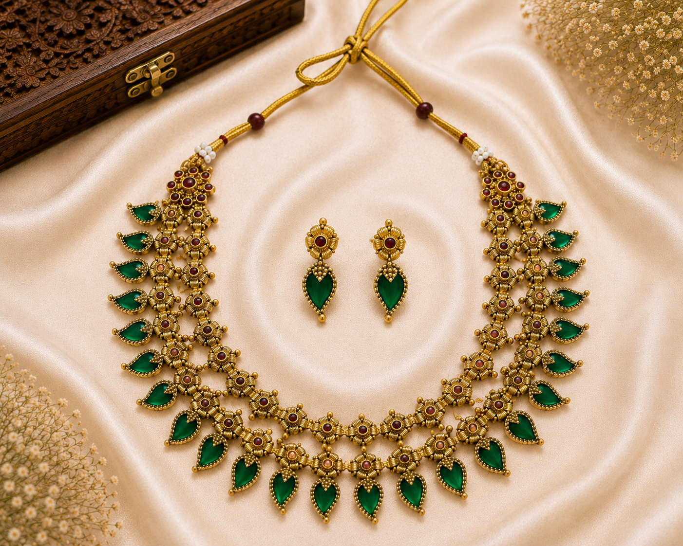 Haritha Antique Layered  Palakka Temple Necklace Set