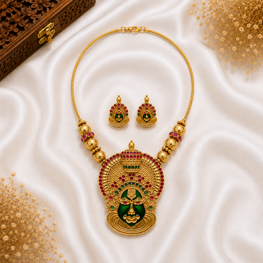 Kathakali Face Pendant Antique Necklace Set