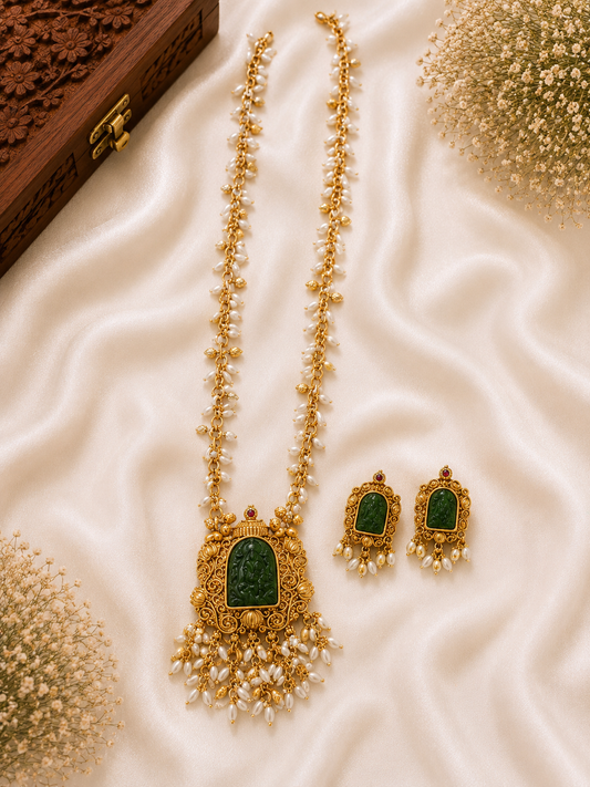 Antique Peacock Pearl Mala Necklace Set