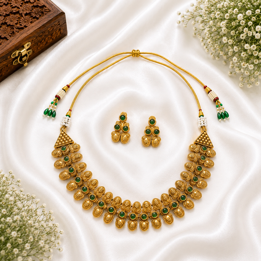 Antique Green Stone Coin Necklace Set