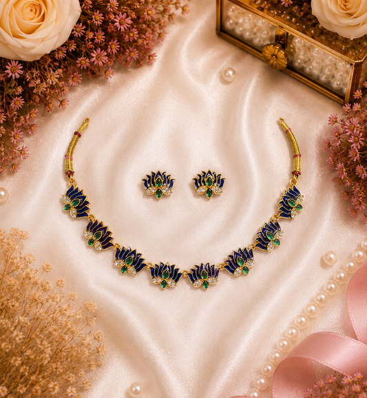 Royal Lotus Enamel Necklace Set