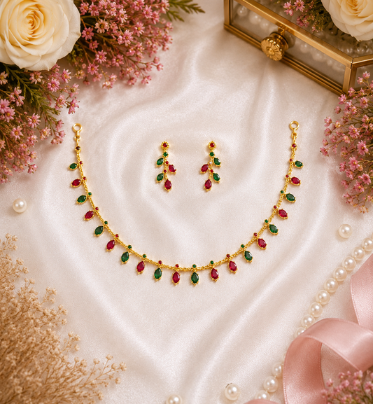 Ruby Emerald Vine Necklace Set