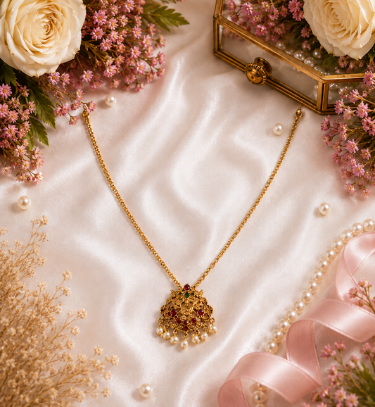 Lakshmi Pearl Temple Pendant Necklace