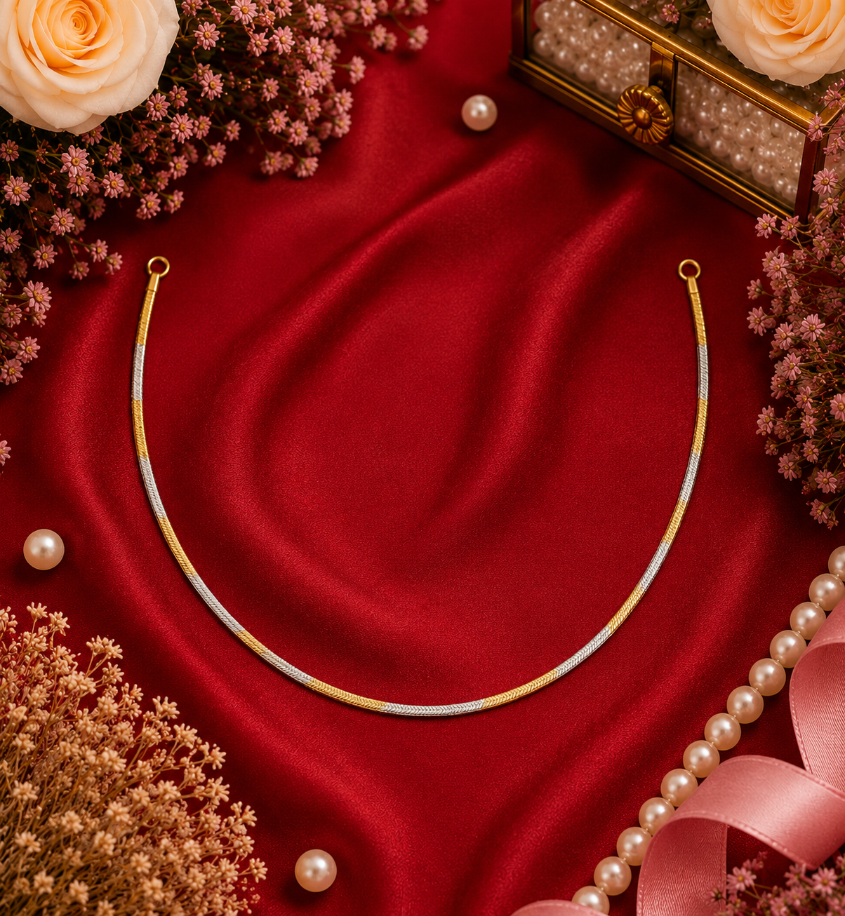 Dual-Tone Herringbone Chain Necklace