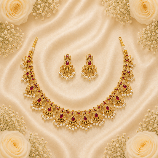 Royal Ruby Pearl Bridal Necklace