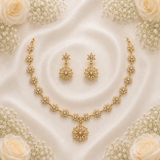 Pearl Blossom Floral Necklace Set