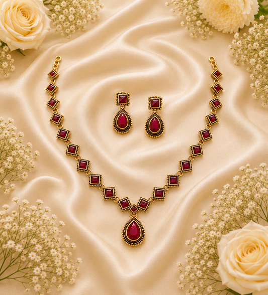 Crimson Royale Stone Necklace Set