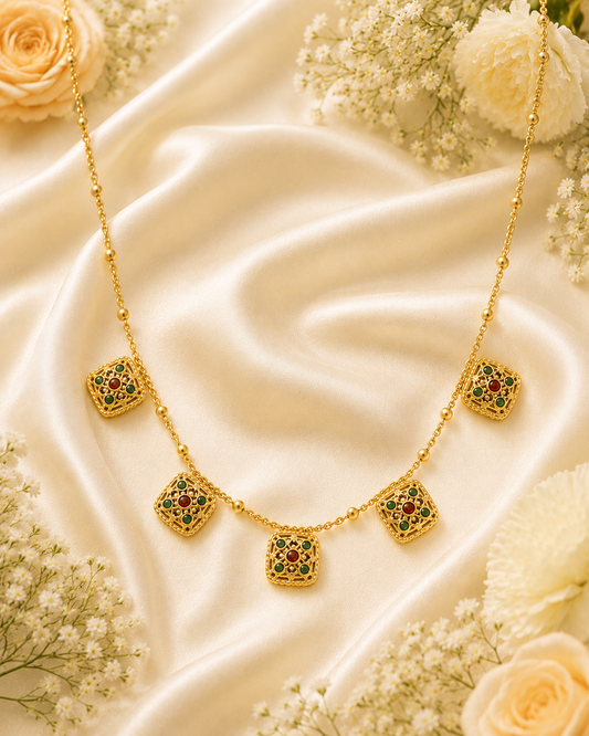 Emerald Ruby Filigree Charm Necklace Set