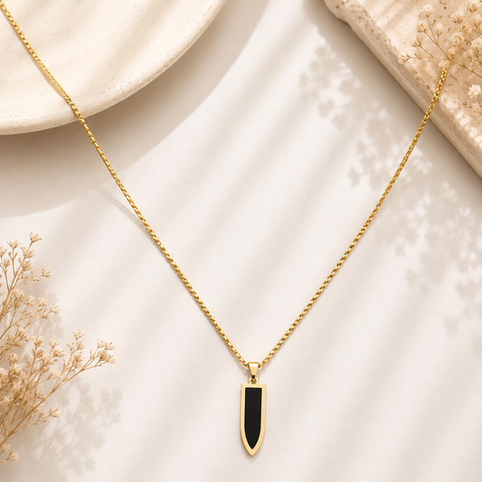 Stainless Steel Black Shield Pendant Necklace