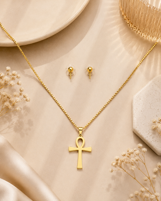 Ankh Symbol Pendant Necklace Set
