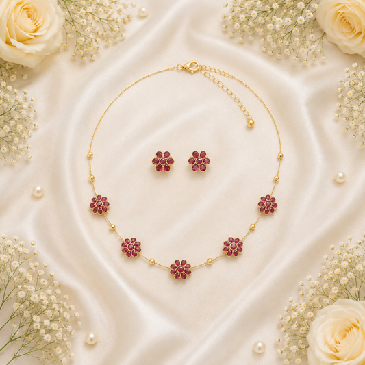 Ruby Blossom Invisible Chain Necklace Set