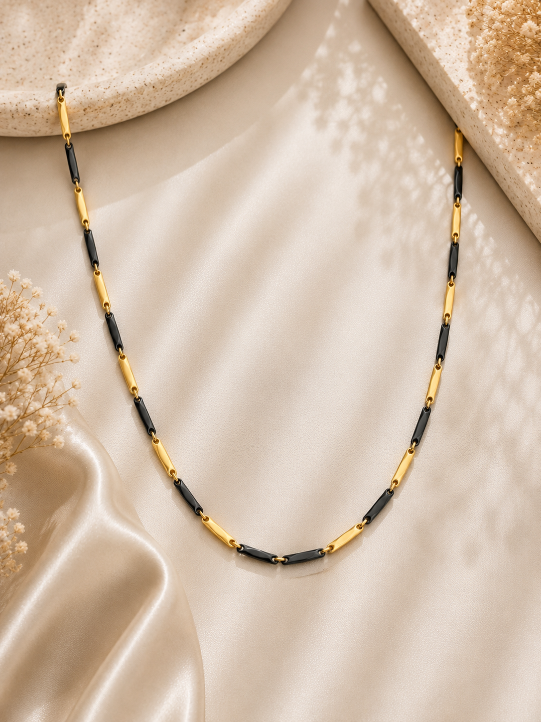 Dual-Tone Stainless Steel Geometric Link Chain Necklace