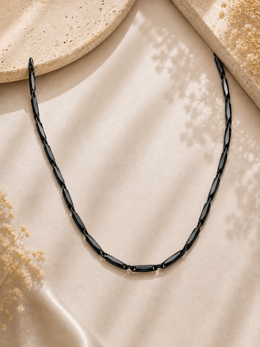 Black Stainless Steel Geometric Link Chain Necklace