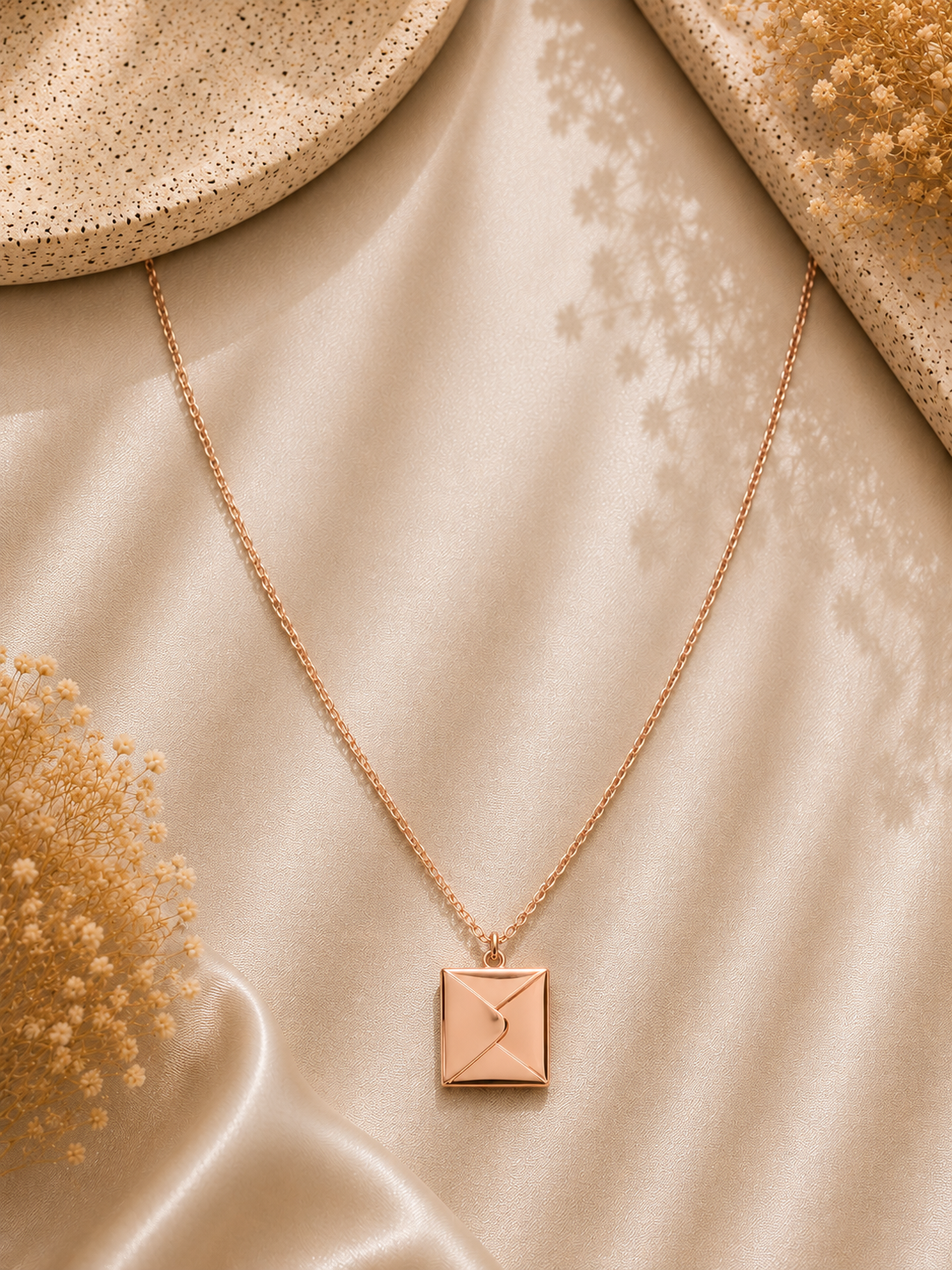 Rose Gold Envelope Pendant Necklace