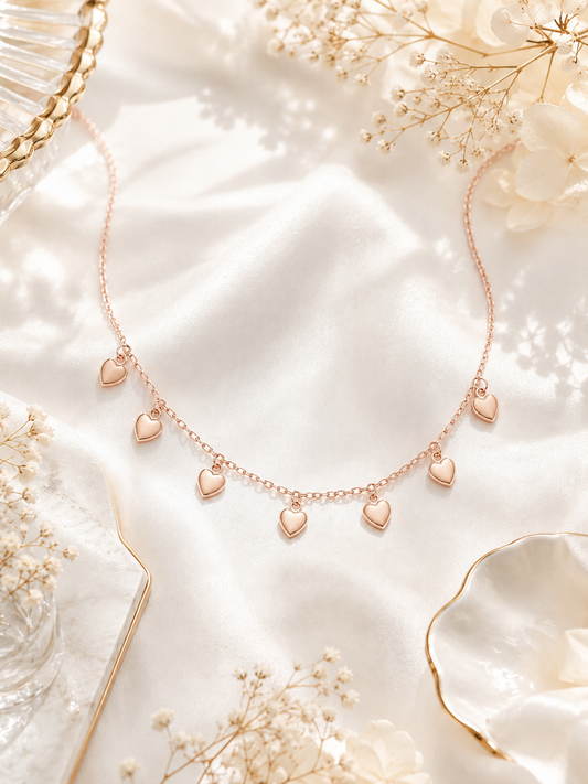 Rose Gold Heart Charm Invisible Chain Necklace for Women